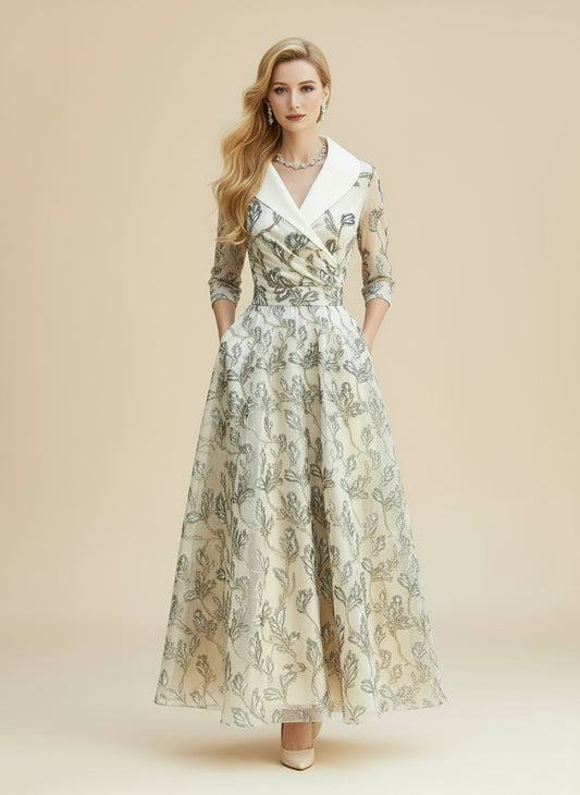 Avelora Embroidered Silver Leaf Midi Dress