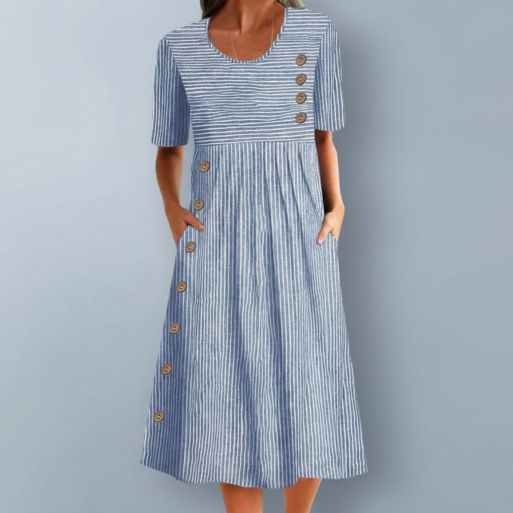 Caterina Classic Striped Button Midi Dress