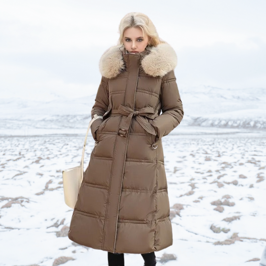 Claudia Fur-Collar Long Puffer Coat