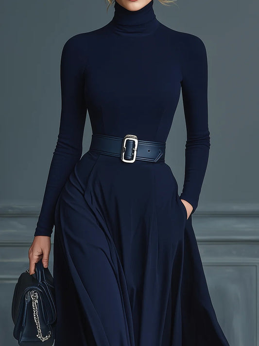 Lorinda dark Blue High-neck Knitted Dress