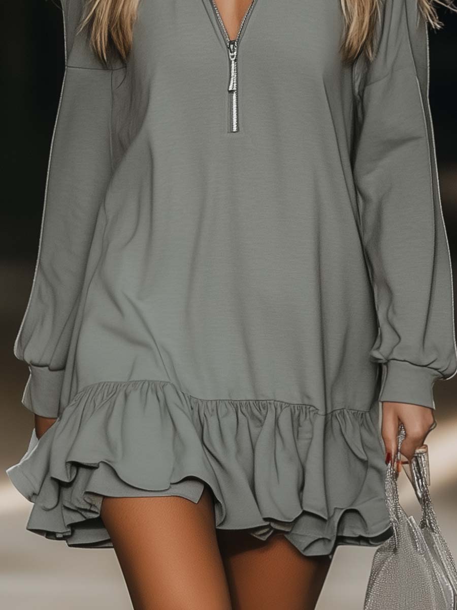 Luminara Gray V-Neck Mini Dress