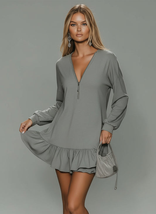 Luminara Gray V-Neck Mini Dress