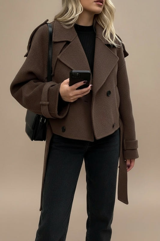 Luviana Wide Lapel Wool Blend Coat