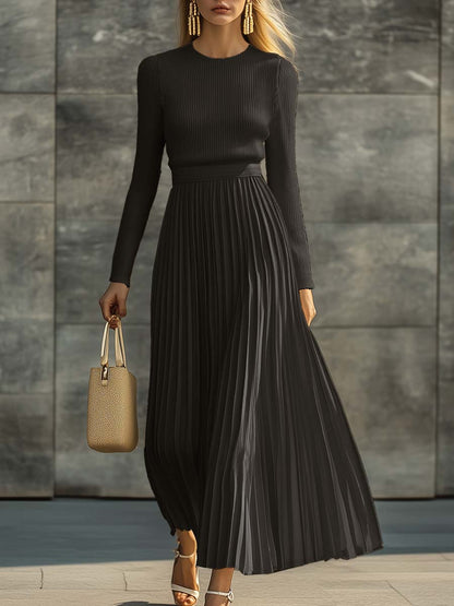Emanuela Knit and Chiffon Pleated Maxi Dress