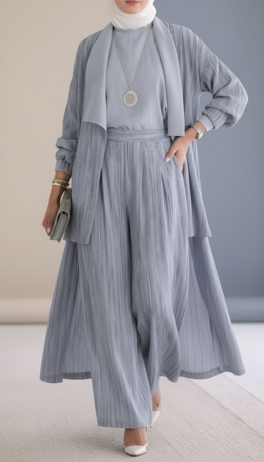 Serenza Lapel Vertical Striped Three-Piece Set