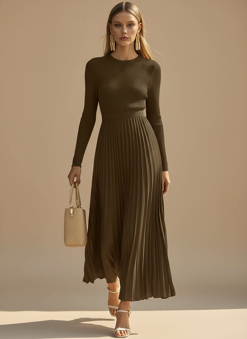 Emanuela Knit and Chiffon Pleated Maxi Dress