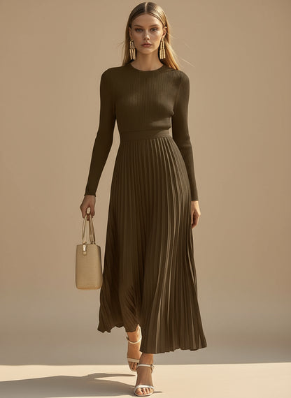 Emanuela Knit and Chiffon Pleated Maxi Dress
