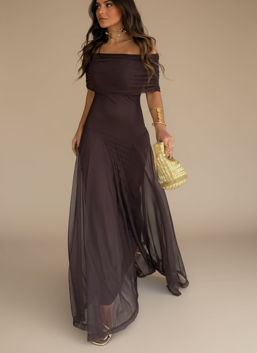 Loravine Asymmetrical Mesh One-Shoulder Dress