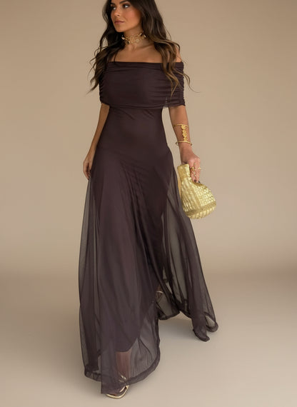 Loravine Asymmetrical Mesh One-Shoulder Dress