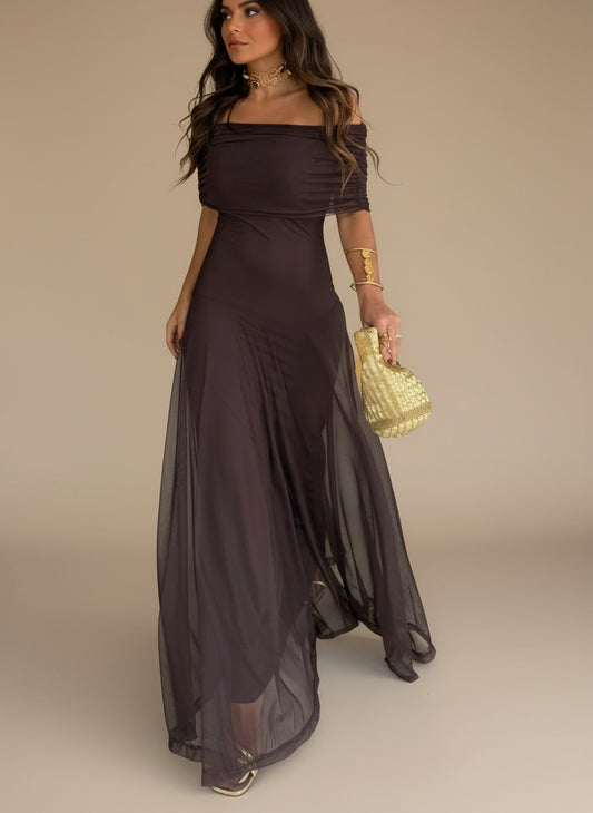 Loravine Asymmetrical Mesh One-Shoulder Dress