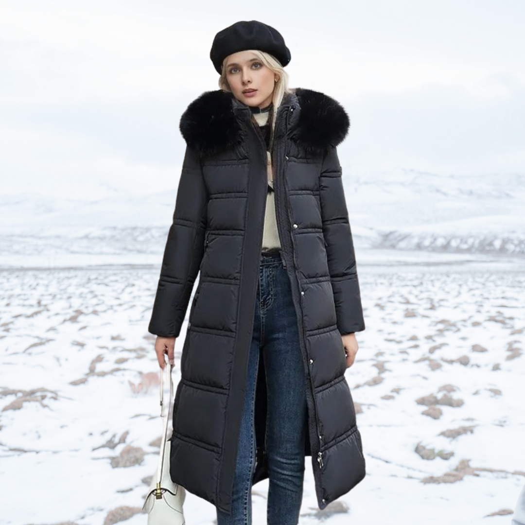 Claudia Fur-Collar Long Puffer Coat