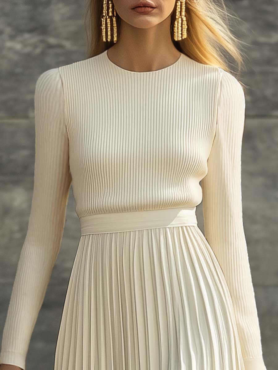 Emanuela Knit and Chiffon Pleated Maxi Dress