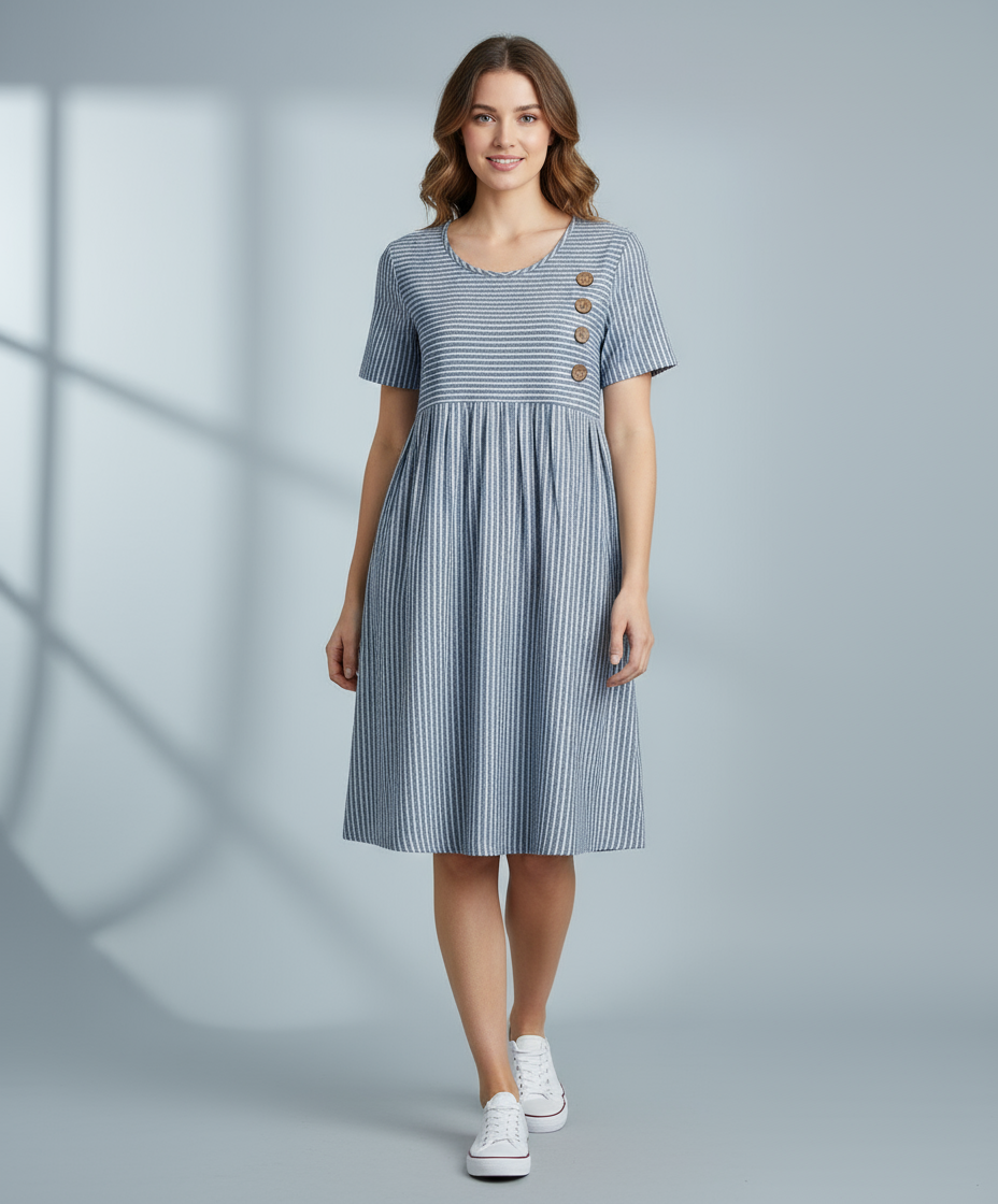 Caterina Classic Striped Button Midi Dress