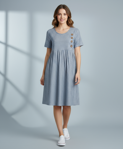 Caterina Classic Striped Button Midi Dress