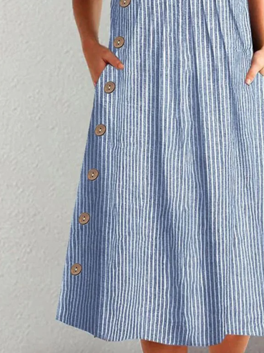 Caterina Classic Striped Button Midi Dress
