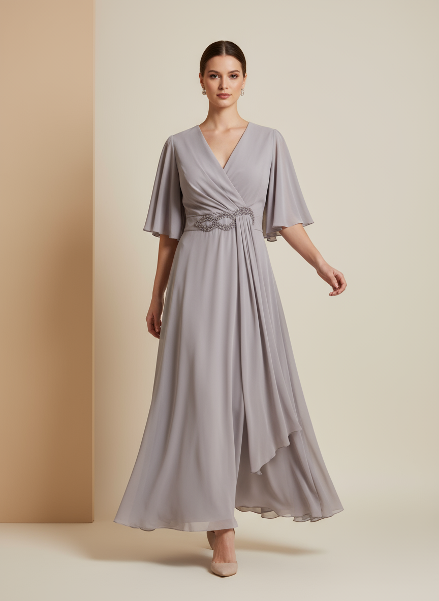 Fenicia V-Neck Chiffon Maxi Dress