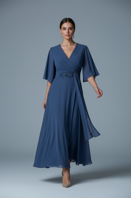 Fenicia V-Neck Chiffon Maxi Dress