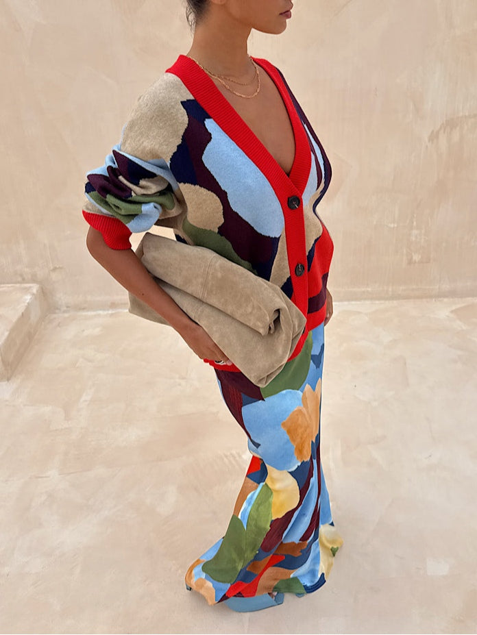 Vionara Abstract-Patterned Knit Cardigan