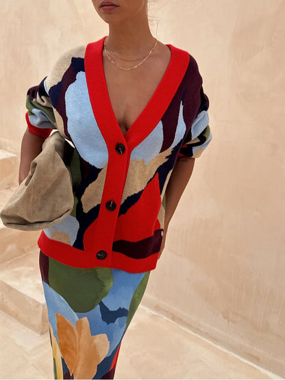 Vionara Abstract-Patterned Knit Cardigan