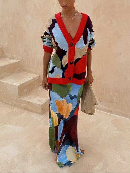 Vionara Abstract-Patterned Knit Cardigan