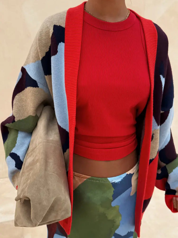 Vionara Abstract-Patterned Knit Cardigan