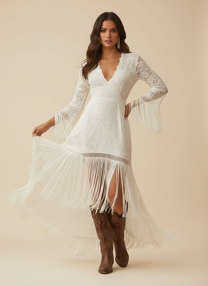 Luciana-inspired lace maxi dress