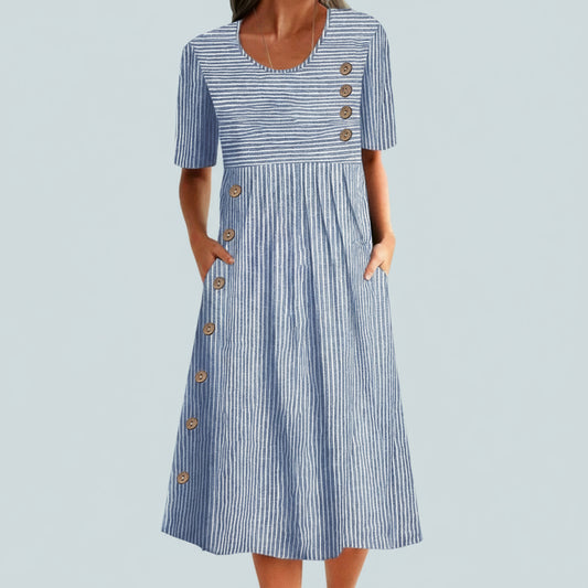 Caterina Classic Striped Button Midi Dress