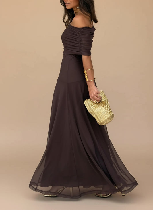 Loravine Asymmetrical Mesh One-Shoulder Dress