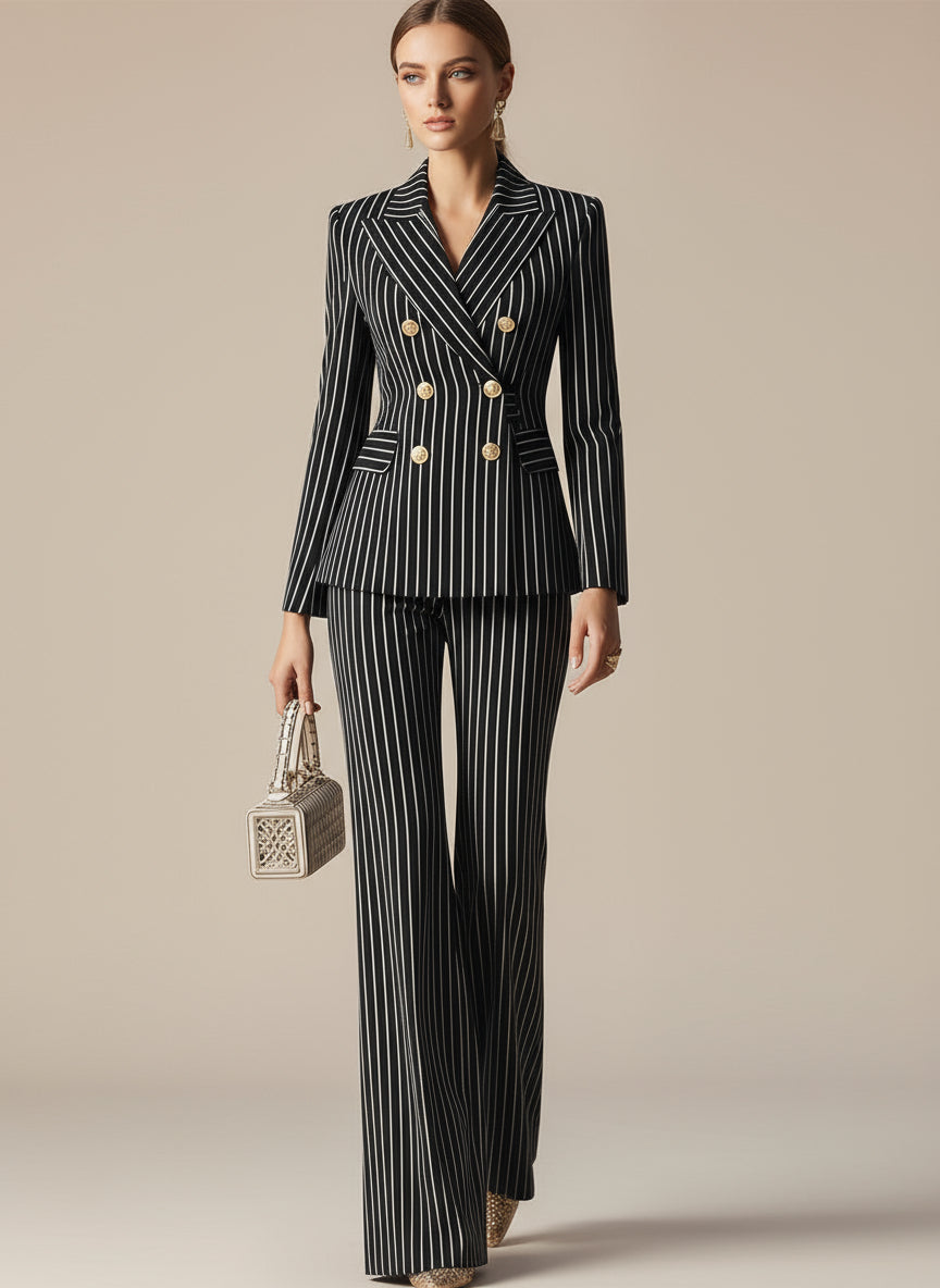 Ardelle Pinstripe Double-Breasted Suit Set