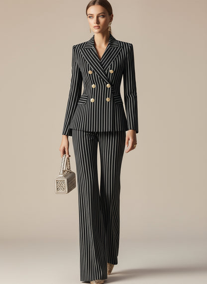 Ardelle Pinstripe Double-Breasted Suit Set