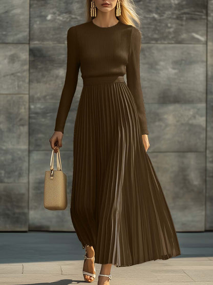 Emanuela Knit and Chiffon Pleated Maxi Dress