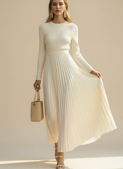 Emanuela Knit and Chiffon Pleated Maxi Dress