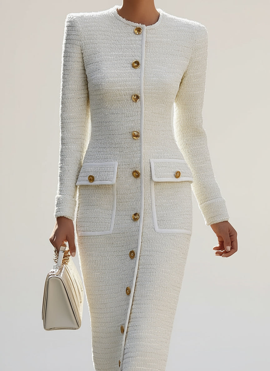 Selonna Ivory Tweed Midi Dress