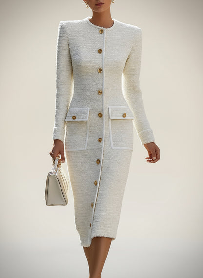 Selonna Ivory Tweed Midi Dress