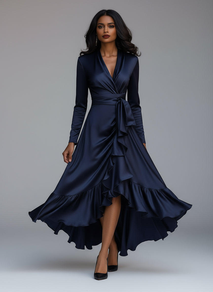 Evoria Satin Wrap Gown