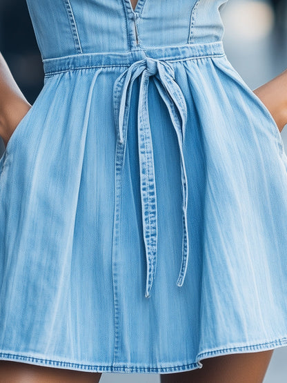 Cerina Light Wash Halter Denim Dress