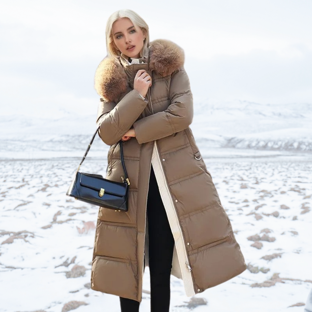 Claudia Fur-Collar Long Puffer Coat