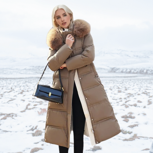 Claudia Fur-Collar Long Puffer Coat