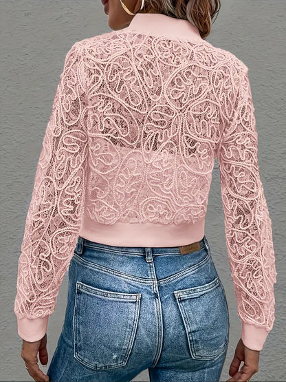 Ravetta Lace Mesh Cropped Bomber Jacket
