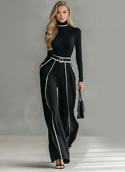 Alessandra White Trimmed Turtleneck Two-Piece Set