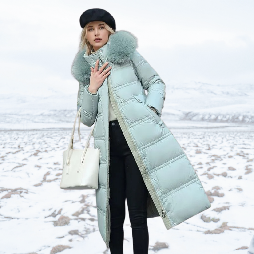 Claudia Fur-Collar Long Puffer Coat