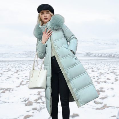Claudia Fur-Collar Long Puffer Coat