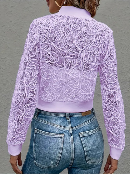 Ravetta Lace Mesh Cropped Bomber Jacket