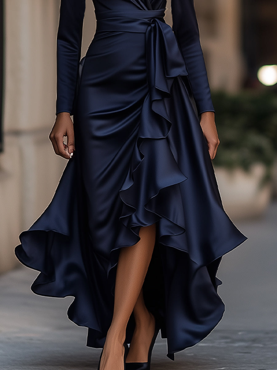 Evoria Satin Wrap Gown