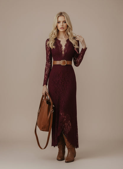 Avelora Bohemian Blue Lace Midi Dress