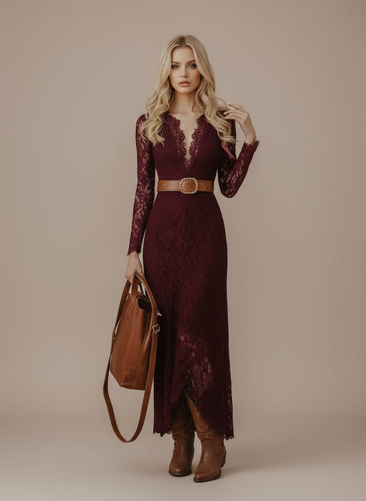 Avelora Bohemian Blue Lace Midi Dress