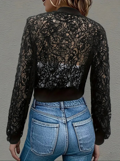 Ravetta Lace Mesh Cropped Bomber Jacket