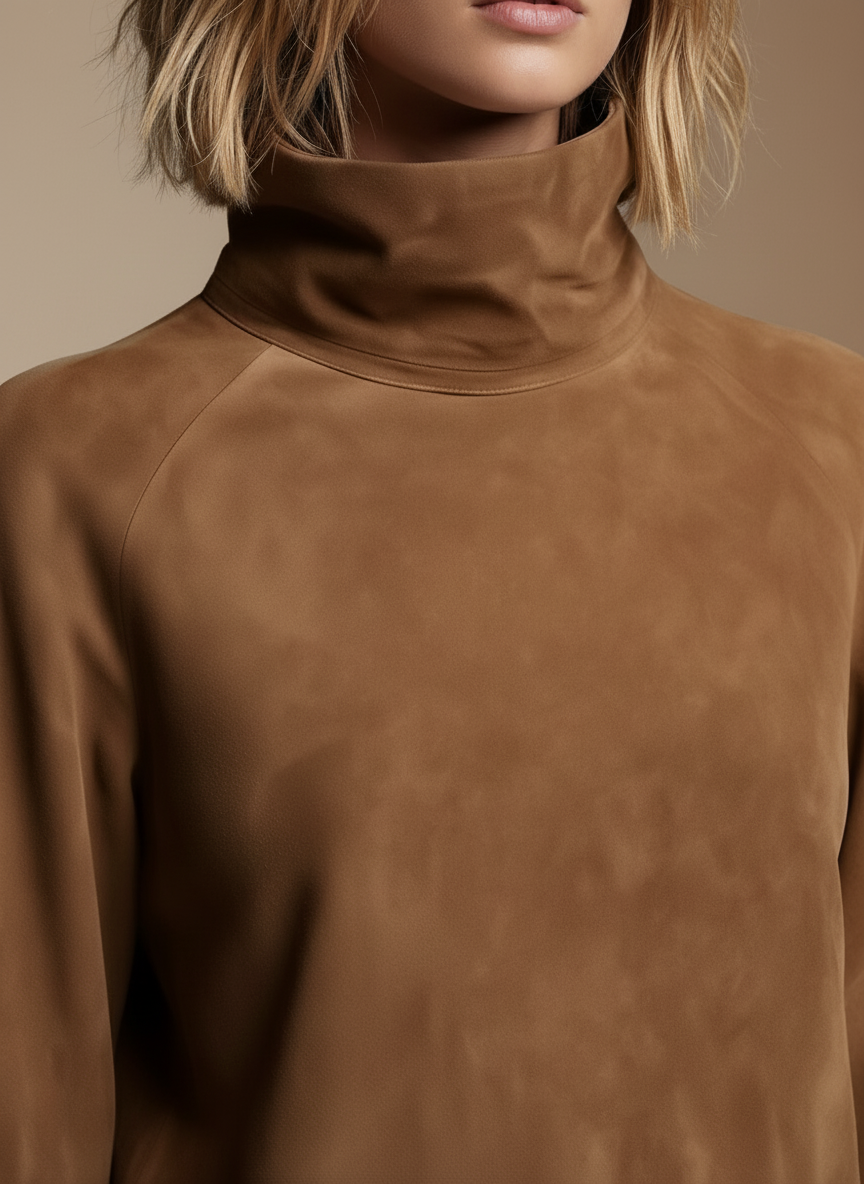 Bellevie Vintage Suede Turtleneck Mini Dress