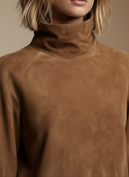 Bellevie Vintage Suede Turtleneck Mini Dress