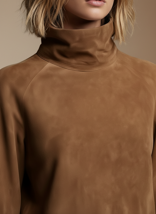 Bellevie Vintage Suede Turtleneck Mini Dress